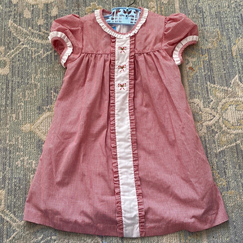 Anavini Smocked Candy Cane Christmas Dress